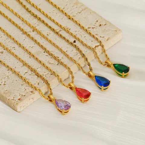 Teardrop Pendant Necklace Stainless Steel 18K Gold Plated Zircon Pear Cut Rope Chain For Women Ins Style Minimalist Jewelry