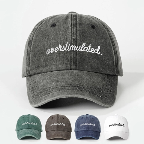Overstimulated Geborduurde Honkbalpet Retro Gewassen Polyester Dad Hat Verstelbaar Zonbescherming Esthetische Streetwear