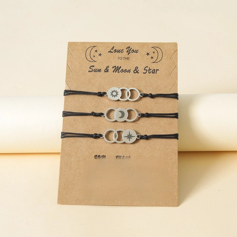Collane In Acciaio Inossidabile E Bracciali In Corda Di Cera Pendenti Sole Luna Stella Gioielli Regali Con Carta