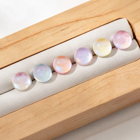 Iridescent Faux Moonstone Stud Earrings Titanium Steel Screw Back Helix Cartilage Piercing Jewelry Sweet Dreamy For Women
