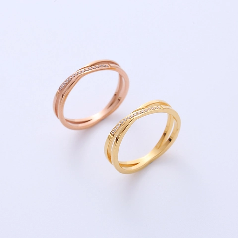 Stainless Steel Cross Ring Cubic Zirconia Micro Inlaid Double Layer Geometric Minimalist Jewelry For Women