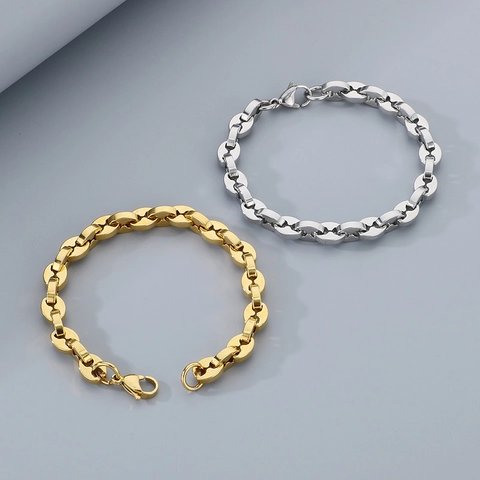 Stainless Steel Coffee Bean Link Bracelet Pig Nose Chain Minimalist Fashion Jewelry For Women