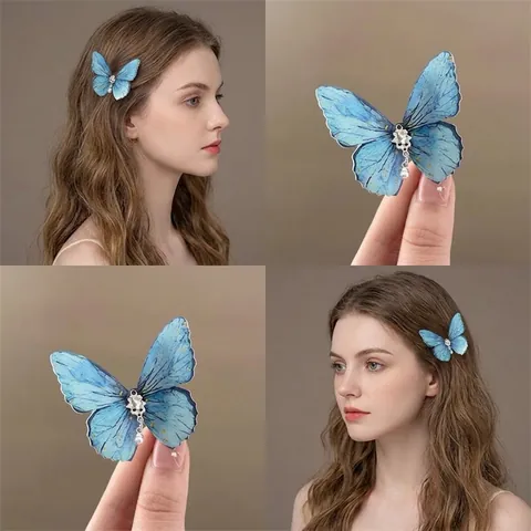 Butterfly Hair Clip Alloy Rhinestone Resin Faux Artificial Pearl Tassel Fairy Elegant Retro Duckbill Side Clip Hair Accessory For Women