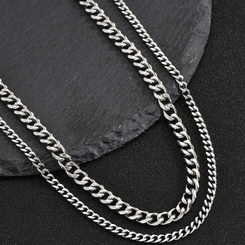 Collar De Cadena Doble De Acero Inoxidable Minimalista Joyería De Moda Hip Hop Para Hombre Y Mujer