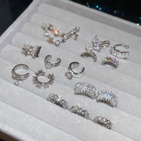 Zircon Ohrmanschette Kupfer Clip On Ohne Ohrloch Koreanischer Stil Stern Blume Herz Eleganter Schmuck Für Damen Mädchen
