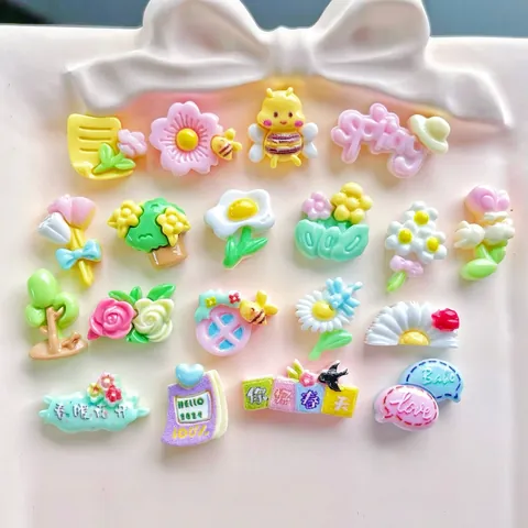Mini Harz Charms Frühlingsblumen Biene Thema Basteldekorationen Für Nagelkunst Haarspangen Süß Bunt