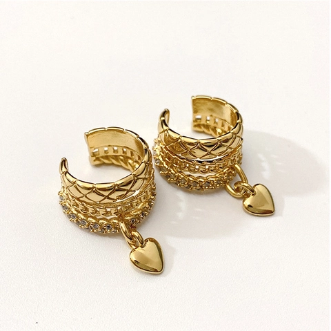 Herzanhänger Mehrlagige Ohrmanschette Zirkonia Strass Besetzt Metall Ohne Ohrloch Ohrring Für Frauen Mode