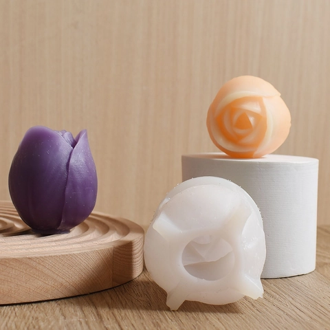 Moule En Silicone Fleur De Tulipe Et Bouton De Rosa 3D Pour Bougie Savon Gâteau Fait Main Décoration
