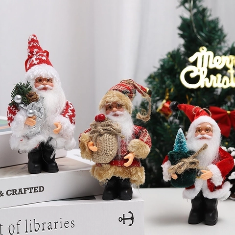 Statuetta Babbo Natale In Piedi Peluche Tessuto Plastica Decorazione Natalizia Ornamento Da Scrivania Appendere