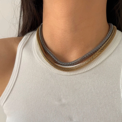 Collier En Maille Tissée En Acier Inoxydable Rétro Personnalisé Hip Hop Chaîne Serpent Plate Choker Pour Femmes