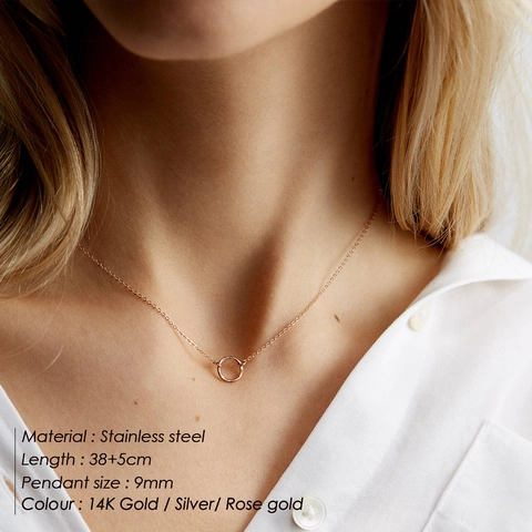 Collar Con Colgante Redondo Minimalista De Acero Inoxidable Chapado En Oro Textura Martillada Joyería Mujer