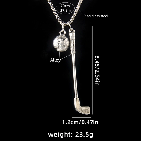 Collier Pendentif Club Et Balle De Golf Avec Chaîne En Acier Inoxydable Et Alliage Longue Chaîne De Pull Sport Pour Hommes Femmes