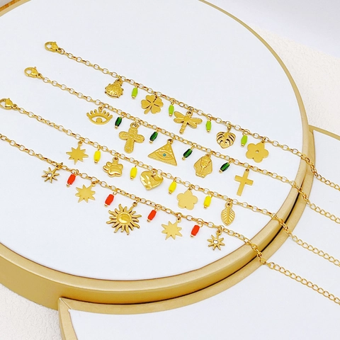 Bracciale Con Ciondoli Acciaio Inossidabile Placcato Oro Donna Pendenti Multipli Stile Boho Catena Regolabile Perline Colorate