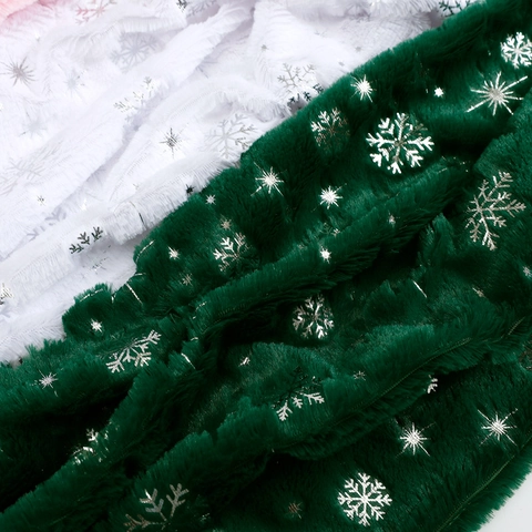Snowflake Plush Fabric Faux Rabbit Fur Silver Stamped Cloth Winter Christmas Decor Flower Wrapping Packaging Material