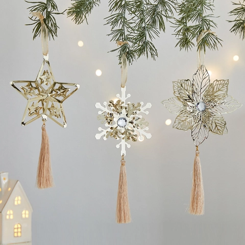 Ornamenti Natalizi Appesi In Ferro Cavo Con Nappa Fiocco Di Neve Stella Campana Renna Per Albero Di Natale