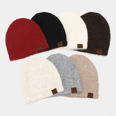 Knitted Beanie Hat Wool Blend Ribbed Warm Retro Streetwear Winter Skull Cap W Letter Patch Casual