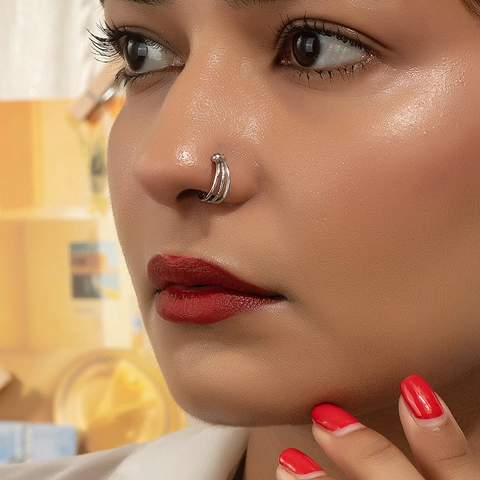 Drielaagse Neusring Zonder Piercing Legering Vergulde Geometrische Clip Op Lipring Punk Lichaamssieraden Voor Vrouwen Mode Accessoire