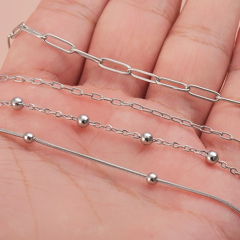 Bare Necklace Chain 304 Stainless Steel PVD Plated Minimalist Bead Snake Paperclip Link Fashion Jewelry For Men Women