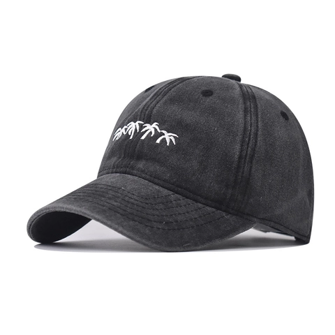 Washed Cotton Baseball Cap Retro Kokosnussbaum Stickerei Verstellbarer Sonnenschutzhut Für Outdoor Reisen Unisex