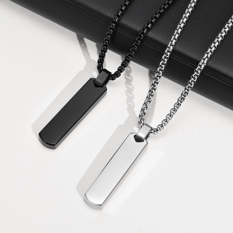 Pendant Necklace Stainless Steel Minimalist Geometric Vertical Rectangle Bar Polished Fashion Jewelry For Men Boys Gift