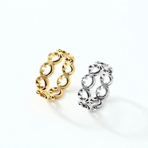 Anillo Con Cara Sonriente Hueca Acero Inoxidable Corte Láser Pulido Streetwear Moda Accesorio Tendencia Hombres Mujeres