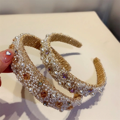 Cerchietto Largo Con Künstliche Perle Sintetiche E Strass Accessori Per Capelli Vintage Eleganti Fatti A Mano Per Donna