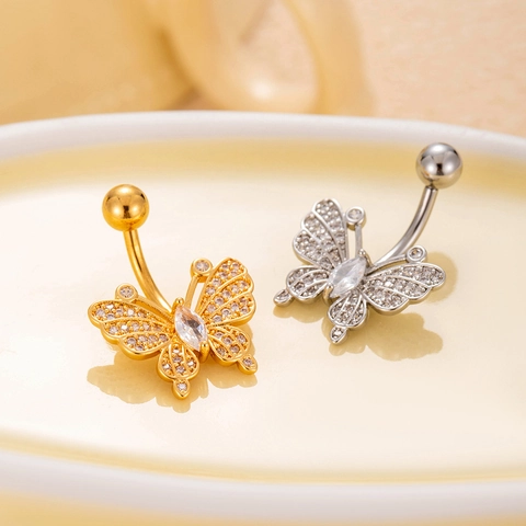 Belly Rings Stainless Steel Zircon Set Copper Heart Butterfly Star Piercing Jewelry For Women