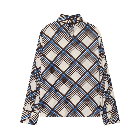 Donna Completo Quadri Camicia A Maniche Lunghe Con Collo Alto E Pantaloni A Gamba Larga Poliestere Casual Retro Elegante