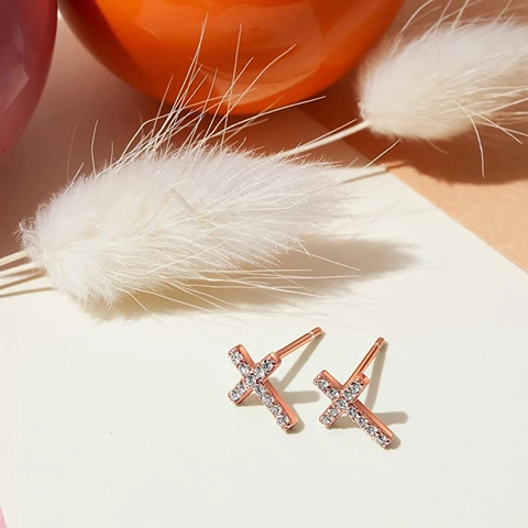 Mode 925 Sterlingsilber Kreuz Ohrstecker Für Damen Glänzende Strass Eingelegt Hypoallergen Galvanisierte Schmuck
