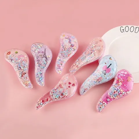 Detangling Hair Brush Transparent Massage Comb Cute Cartoon Unicorn Glitter Shaker For Girls Women Anti Knot Scalp Care