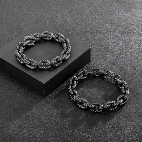 Bracciale A Catena Da Uomo Acciaio Inossidabile 316L Retro Texture Martellata Stile Industriale Nero Ossidato Moda