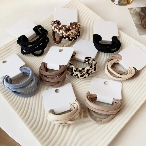 Élastiques À Cheveux Haute Élasticité Bandeaux Minimalistes En Tissu Porte-Queues De Cheval Géométriques Tressés Pour Femmes