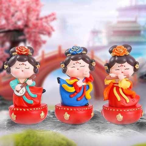 Figurine Culbuto Dame Style Dynastie Tang Chinoise Version Q Ornement Bureau Résine Statue Jeune Fille Hanfu Traditionnelle Décor
