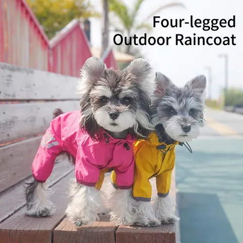 Imperméable Pour Chien À Capuche Avec Bandes Réfléchissantes Veste De Pluie Extérieure En Polyester Pour Petits Moyens Chiens