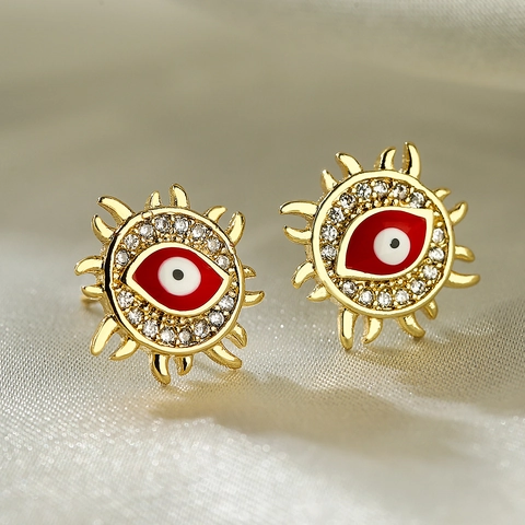 Evil Eye Stud Earrings With Copper Earring Post 18K Gold Plated Zircon Enamel Geometric Jewelry For Women