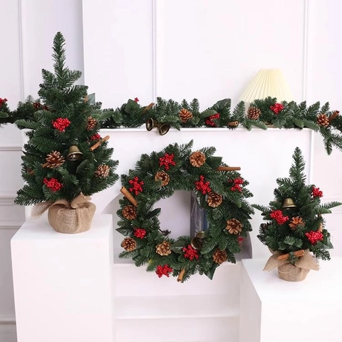 Artificial Mini Christmas Tree Tabletop Ornament Flocked Snow Red Berries Pine Cones Burlap Base Holiday Desktop Decoration