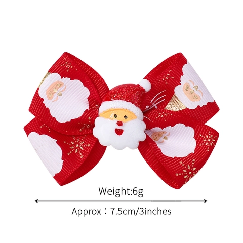 Barrettes De Noël Pour Enfants Noeuds En Ruban Gros Grain Avec Père Noël En Résine Pinces Crocodile Accessoires De Fête