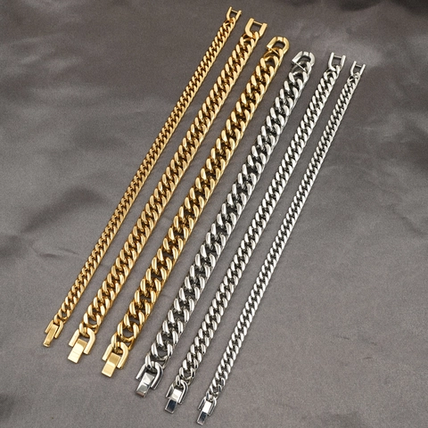 Bracciale a Maglia Cubana in Acciaio al Titanio Minimalista Unisex Catena Lucida Gioielli Hip Hop Regalo per Uomo Donna