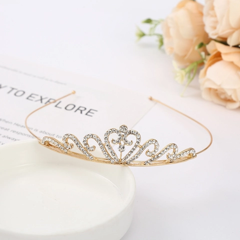 Braut Tiara Krone Herzform Gold Legierung Strass Stirnband Für Hochzeit Geburtstag Party Prinzessin Stil
