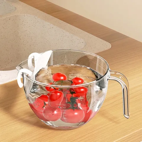 Transparent Rice Washing Basket With Handle And Detachable Filter Scale Markings Kitchen Strainer Bowl For Vegetable