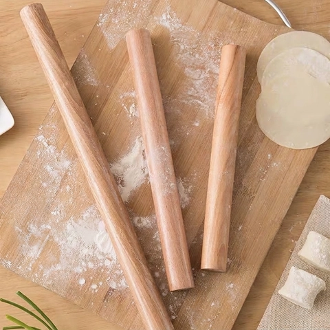 Solid Wood Rolling Pin Handcrafted Smooth Surface For Baking Dumplings Pastry Dough Professional Kitchen Tools