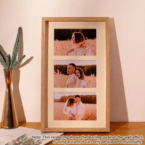 Multi Aperture Photo Frame MDF Wood Grain Wall Mount Tabletop Picture Display Natural Minimalist Home Decor