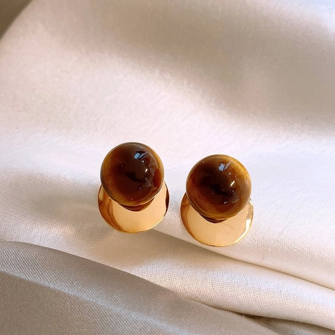 Boucles d'Oreilles Café Style Maillard Vintage pour Femmes Rétro Hong Kong Light Luxury Alliage de Cuivre Strass Clous d'Oreilles Bijoux Géométriques
