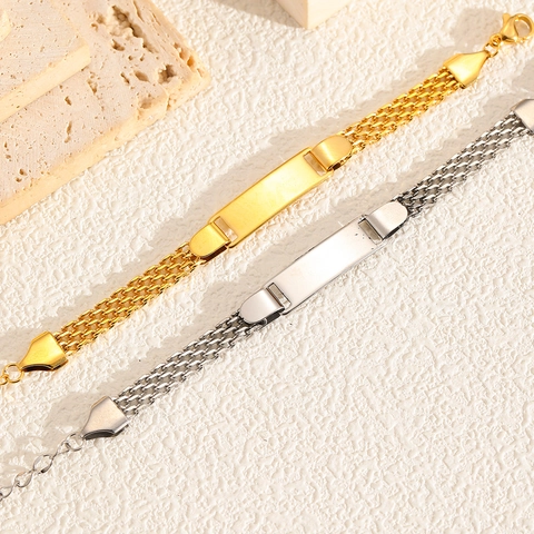 Pulsera De Placa ID De Acero Inoxidable Cadena De Malla Tejida En Capas Cierre De Langosta Joyería Minimalista
