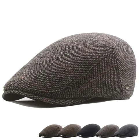 Casquette Plate Homme Rétro À Carreaux Mélange Coton Polyester Doublée Chaud Béret Newsboy Style Britannique Coupe-vent