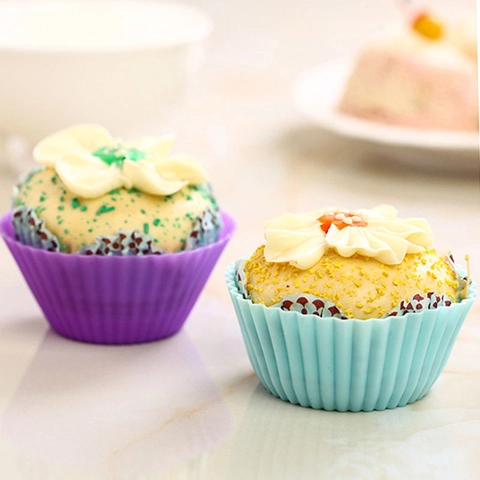 Silicone Muffin Cups Reusable Round Fluted Cake Molds Cupcake Liners For Home Baking Kitchen Accessories Colorful