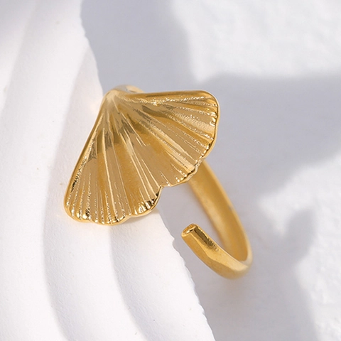 Ginkgo Blatt Offener Verstellbarer Ring Edelstahl Natur Inspirierter Minimalistischer Schmuck Für Frauen Eleganter Blattstrukturierter Fingerring