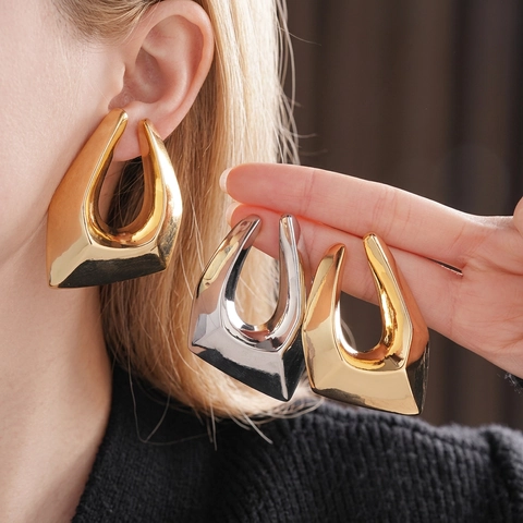 Irregular Geometric Alloy Stud Earrings With Silver Earring Post Gold Plated Mirror Polish Chic Fashion For Women