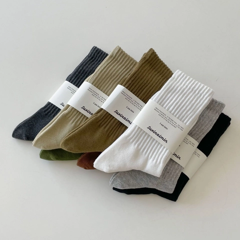 Men's Crew Socks Combed Cotton Ribbed Knit Breathable Anti-Odor Sports Casual Solid Color Right Angle Design