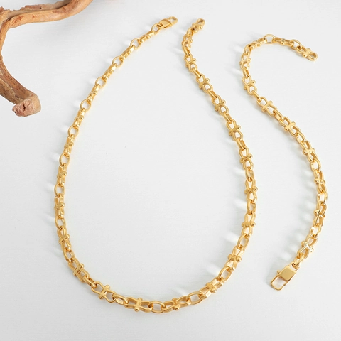 Set di Gioielli in Acciaio Inossidabile Geometrico Punk Collana Bracciale Catena a Maglie Placcato Oro Argento Per Donna